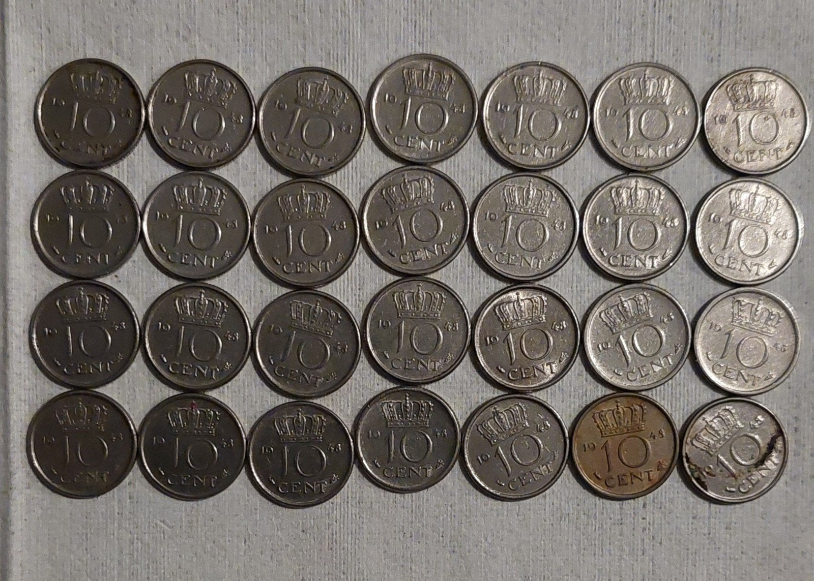 28 Dubbeltjes 1948 met Koningin Wilhelmina, Postzegels en Munten, Ophalen of Verzenden, Koningin Wilhelmina, 10 cent, Losse munt