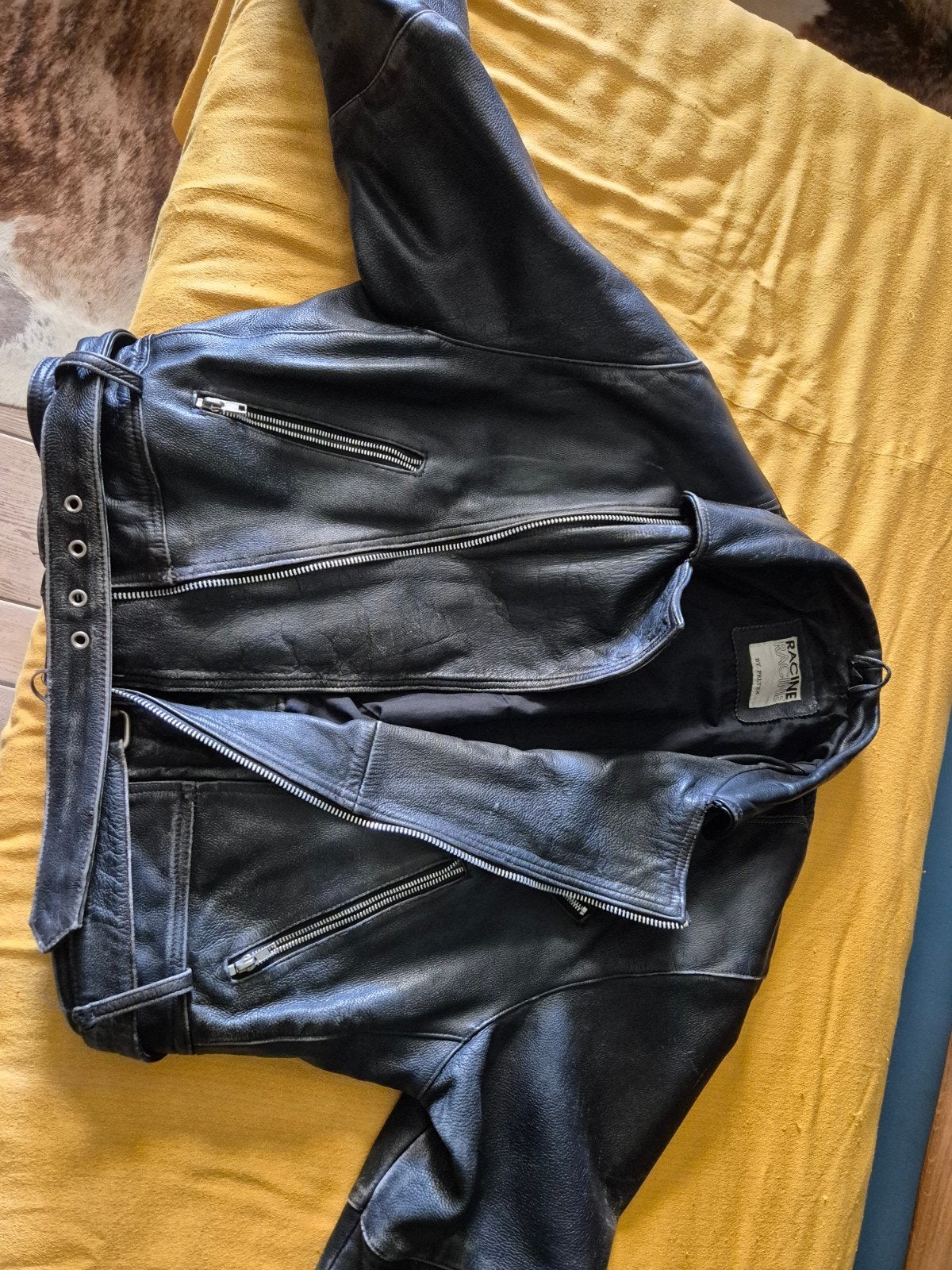 Vet leren motorjack - Zwart - Maat XL, Ophalen of Verzenden, Gedragen, Maat 56/58 (XL), Zwart