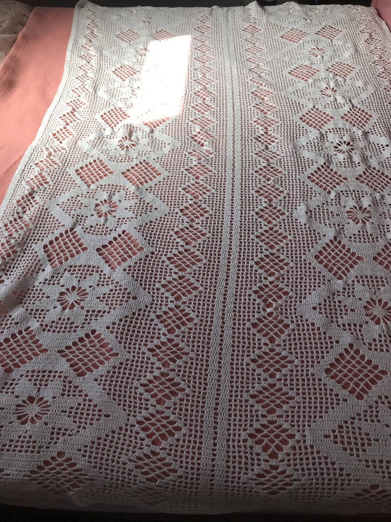 Handgemaakte gehaakte katoenen sprei wit 140X195cm, Ophalen of Verzenden