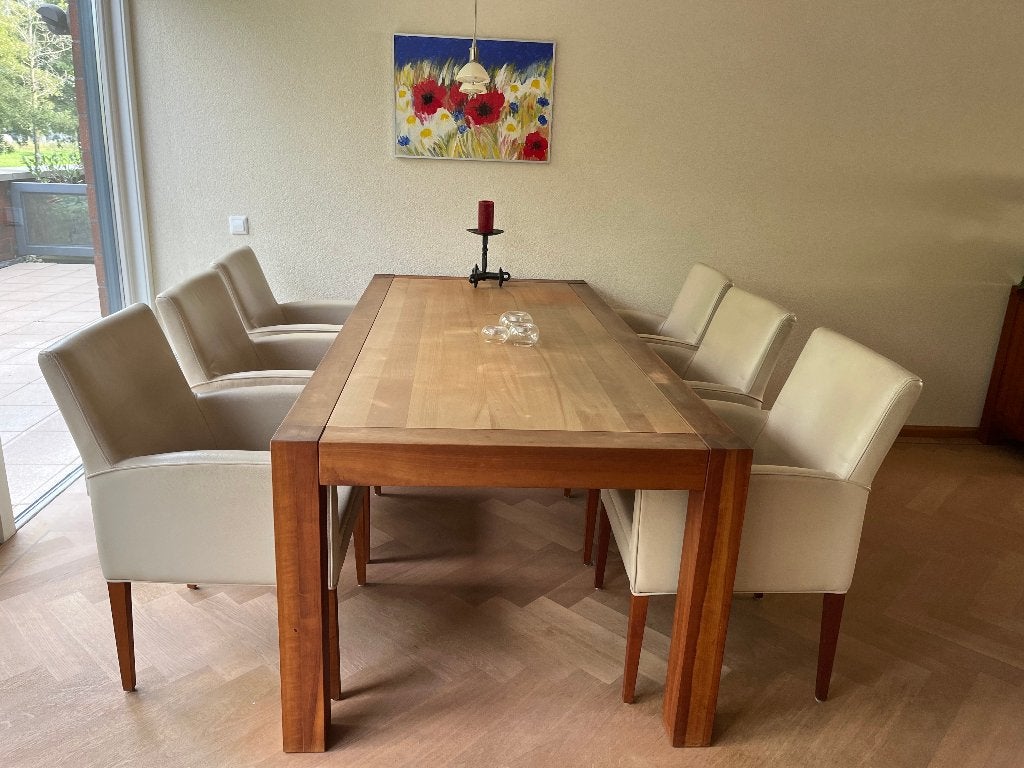 Eettafel + 6 stoelen en Dressoir en Salontafel zelfde design, Ophalen, Gebruikt, Modern, 4 tot 6 stoelen