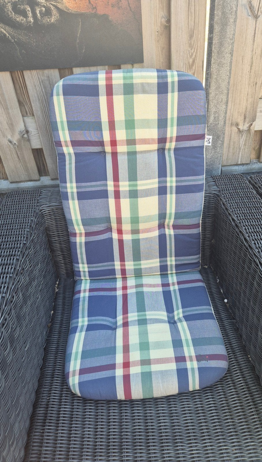 4 Pandi tuinstoelkussens - Geruit blauw/groen/rood, Tuin en Terras, Tuinmeubel-accessoires, Ophalen of Verzenden, Gebruikt