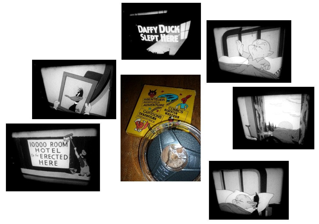 8mm film - Daffy Duck - Porky Pig - Hotelkamer - 60mtr, Ophalen of Verzenden, 8mm film