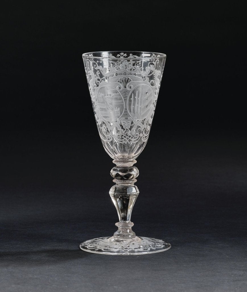 Antiek barok glas met familiewapen, 18e-eeuws, Ophalen of Verzenden