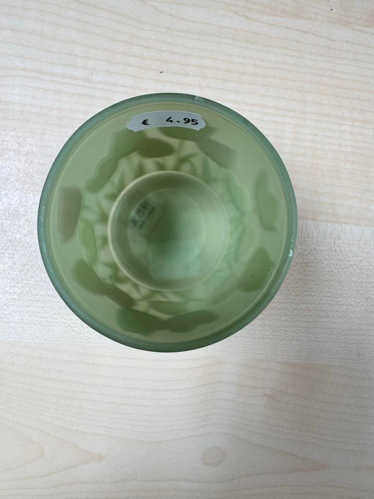 Glazen windlicht met tulpenprint - Groen, Ophalen of Verzenden, Gebruikt, Groen, Glas