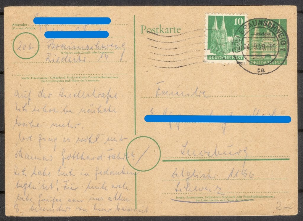 Duitsland (16) - briefkaart 1949, Verzenden, Briefkaart