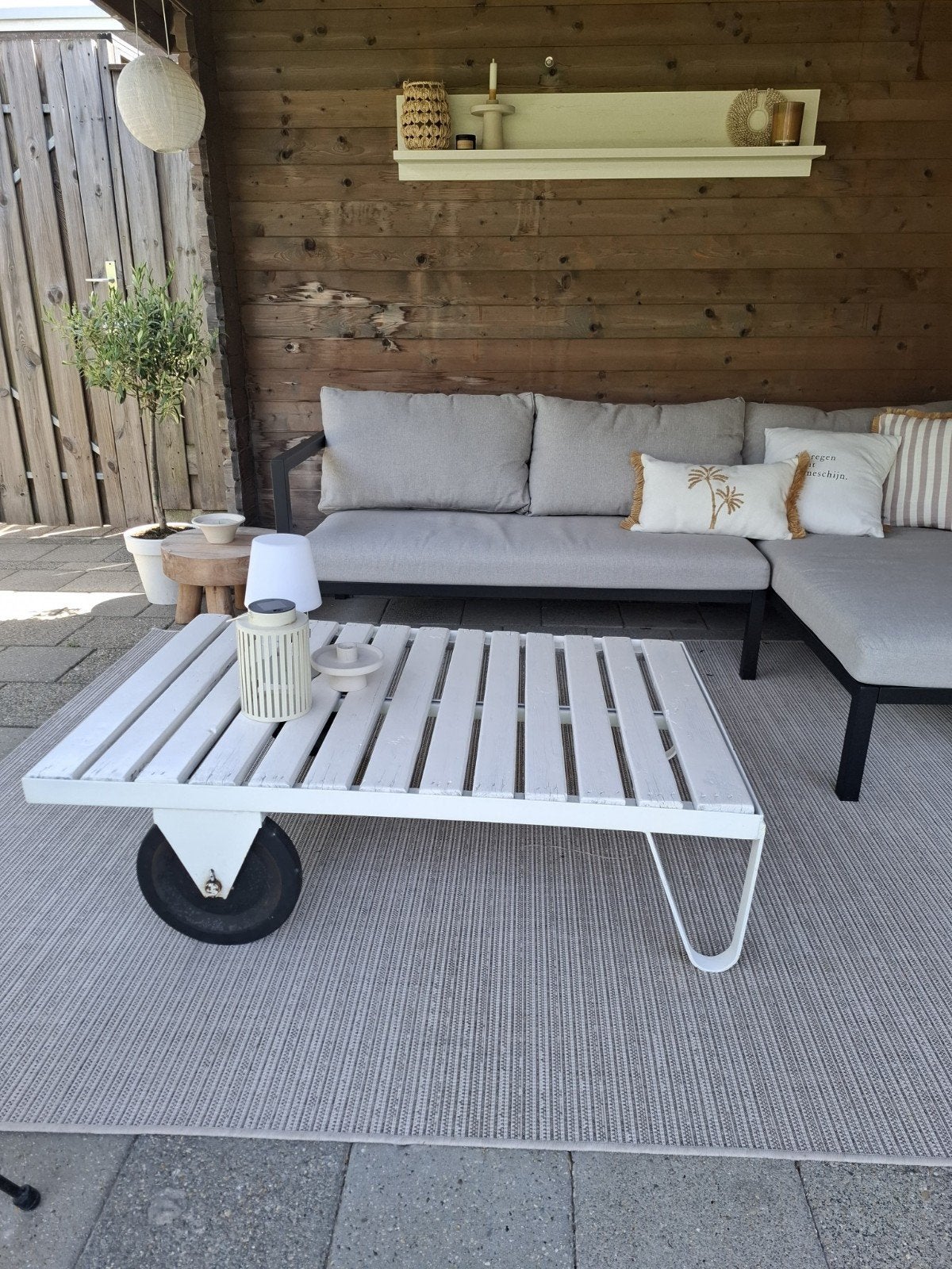 Vintage Industriële Fabriekskar Salontafel/Tuintafel, Ophalen, Gebruikt, Rechthoekig