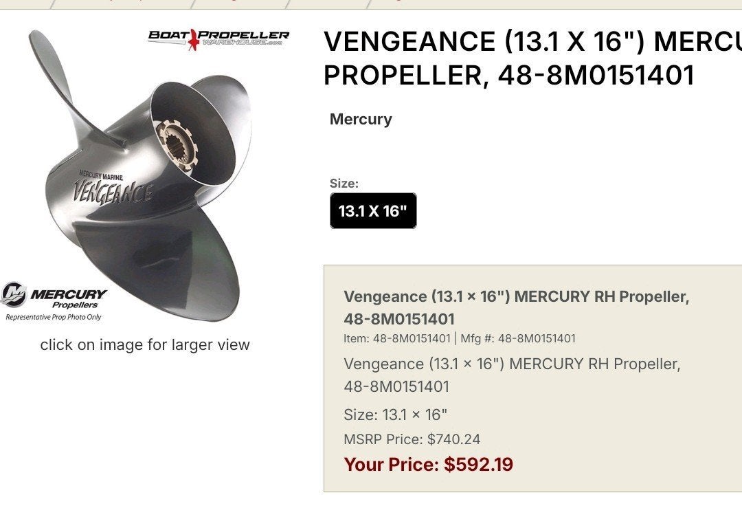 Nieuwe Mercury Vengeance RVS Propeller 13 1/8 x 16P (60hp+), Ophalen of Verzenden, Nieuw, Motor en Techniek