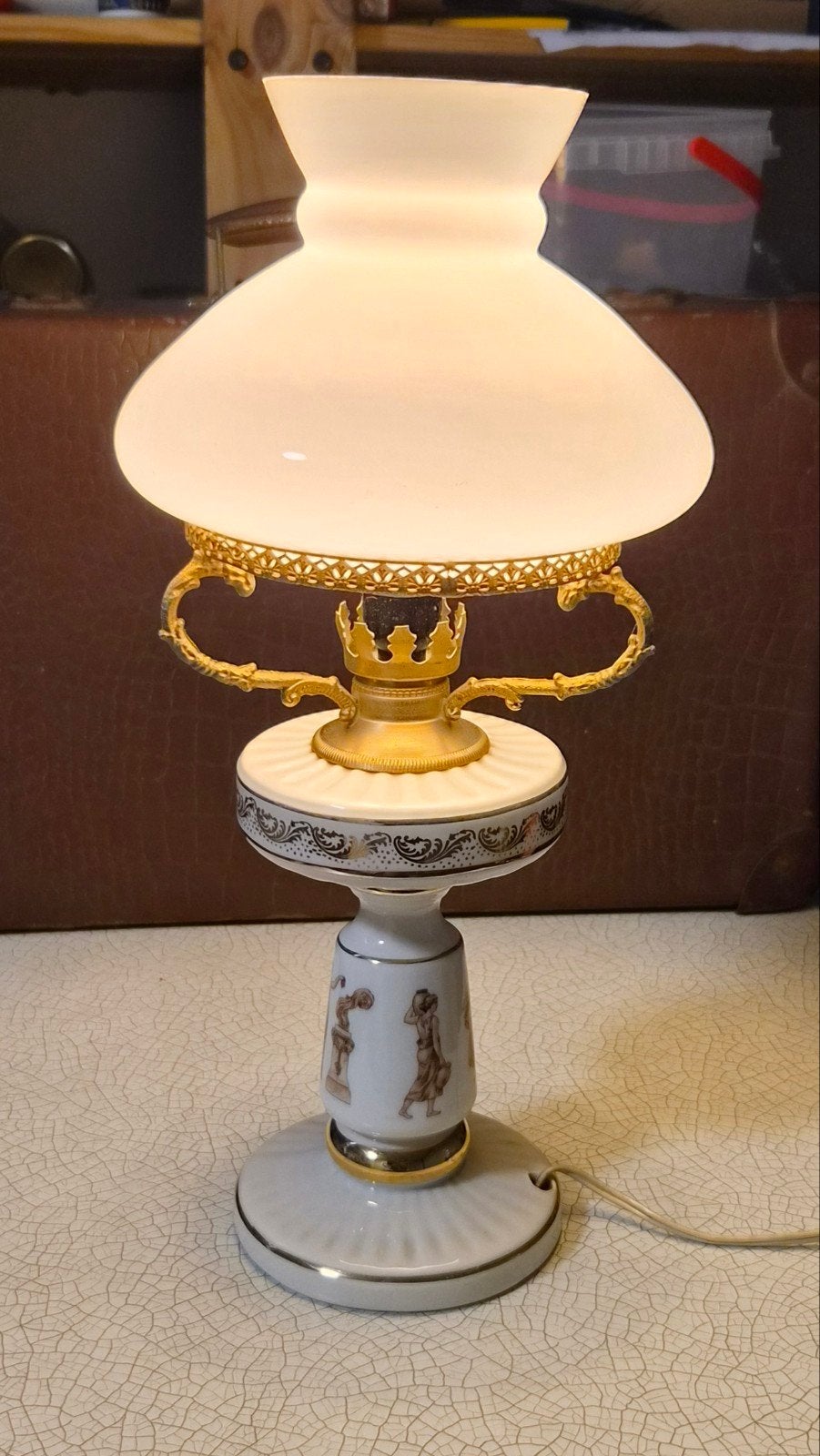 Vintage Italiaanse Porseleinen Tafellamp - Olielamp Stijl, Antiek en Kunst, Ophalen of Verzenden