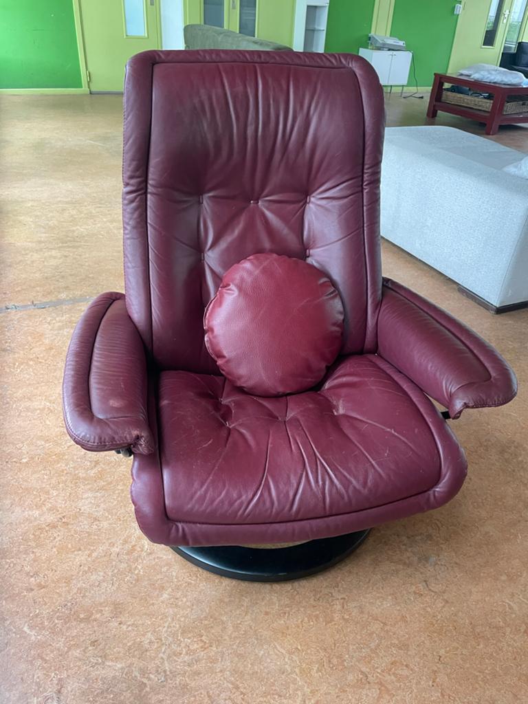Bordeauxrode Stressless Relaxstoel Ekornes Leer, Ophalen, Gebruikt, Leer, Eén