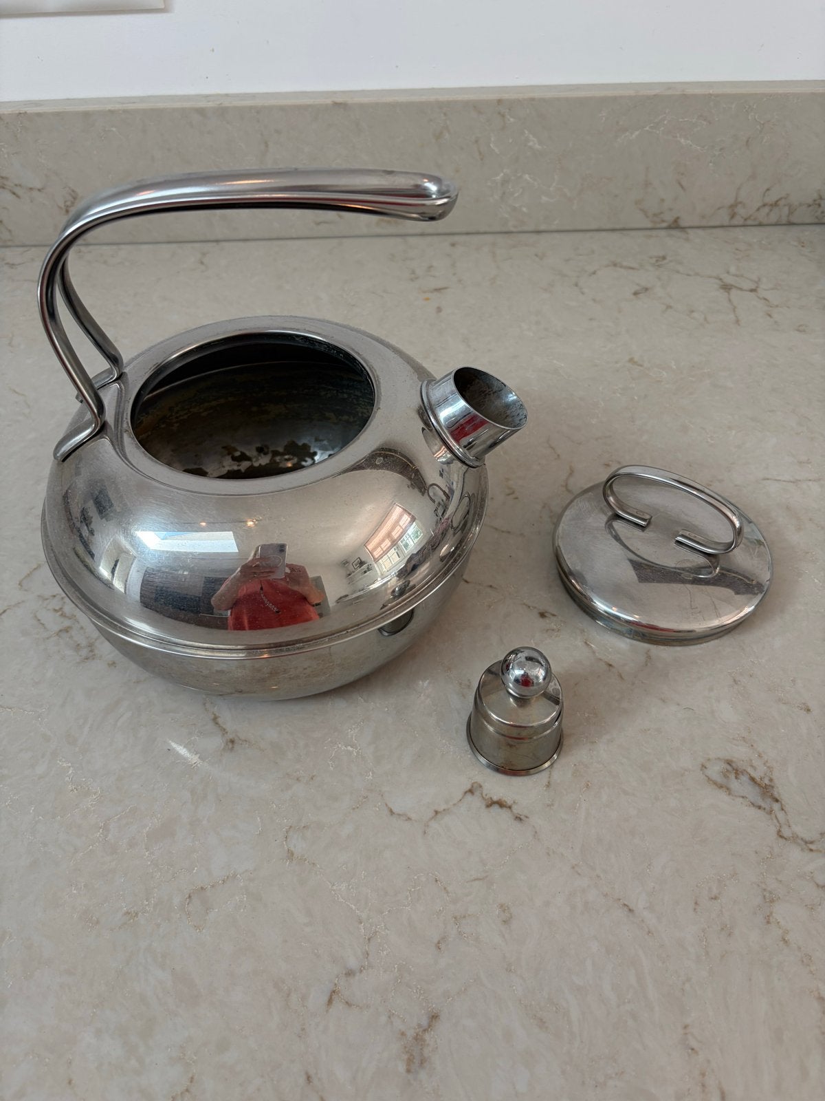 Stalen fluitketel van WMf Cromargan Germany 18/10, Theepot/fluitketel, Gebruikt, Zilver, Ophalen of Verzenden