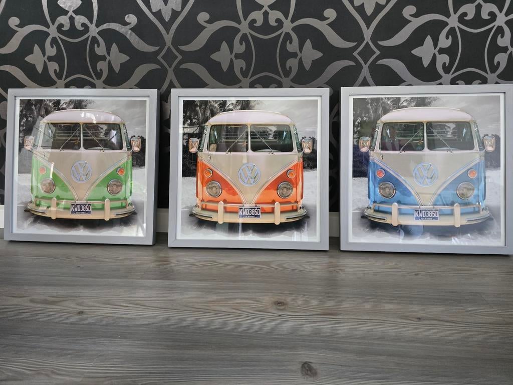 Set VW T1 Bus wanddecoratie - 3 ingelijste prints + poster, Ophalen, Zo goed als nieuw