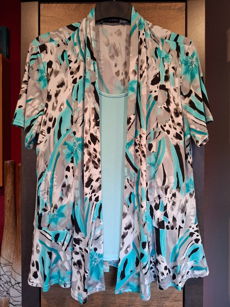 Dames blouse & top - maat 40 - 2 in 1 - turquoise, zwart,, Kleding | Dames, Maat 38/40 (M), Meerkleurig, Ophalen of Verzenden