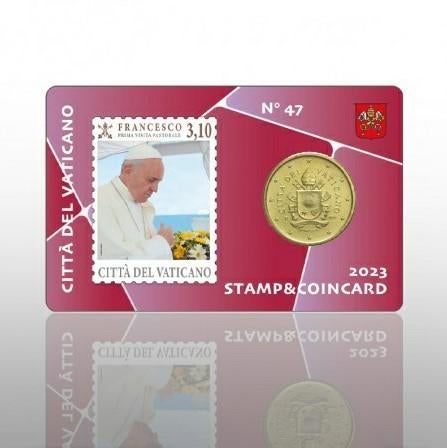 Coincard 47 met Postzegel Vaticaan 2023, Ophalen of Verzenden, Vaticaanstad, 50 cent, Setje