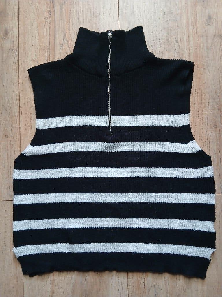 Zwart wit gestreept mouwloos truitje maat 158/164, Ophalen of Verzenden, Gebruikt, Meisje, Trui of Vest