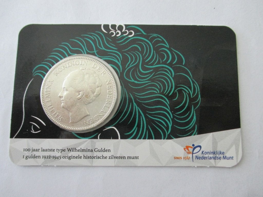 Coincard 100 jaar laatste type Wilhelmina gulden 2028, 1 gulden, Setje, Zilver, Ophalen of Verzenden