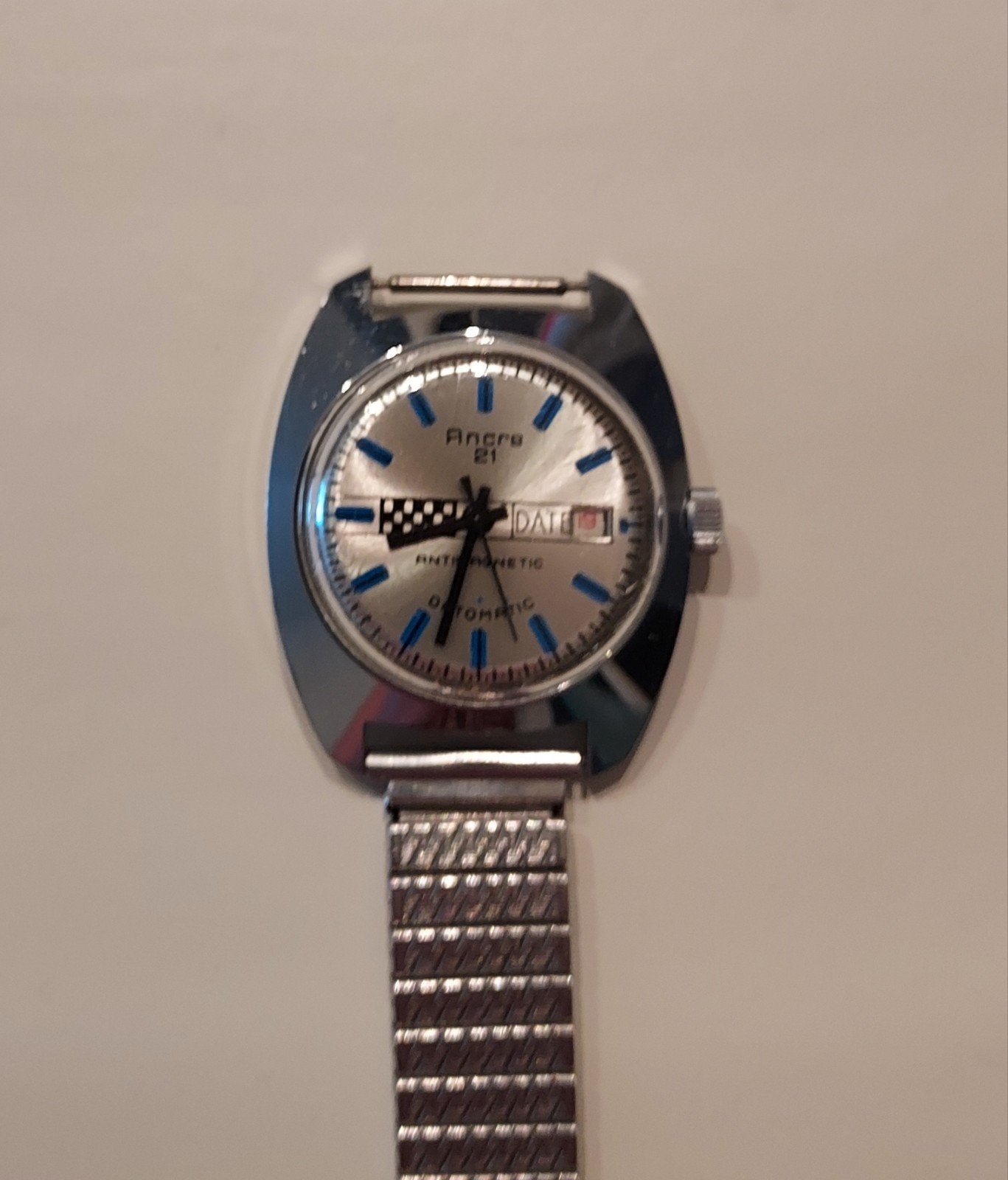 Ancre 21 Polshorloge - Vintage Stalen Horloge met Datum, Overige merken, Staal, Met bandje, Polshorloge