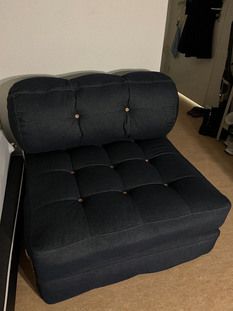 Donkerblauwe slaapbank voor één persoon, Ophalen, 90 cm, Eenpersoons, Zo goed als nieuw