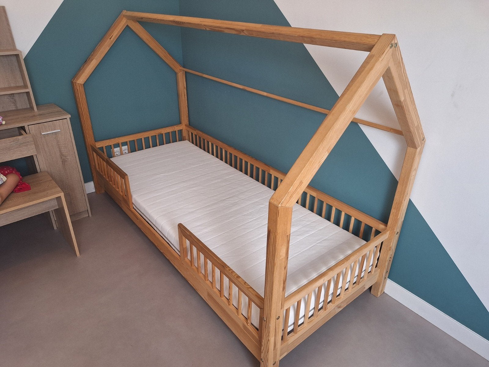 Grenen Houten Kinderbed Huisje met Matras - 80x200cm, Gebruikt, 70 tot 85 cm, 180 cm of meer, Ophalen