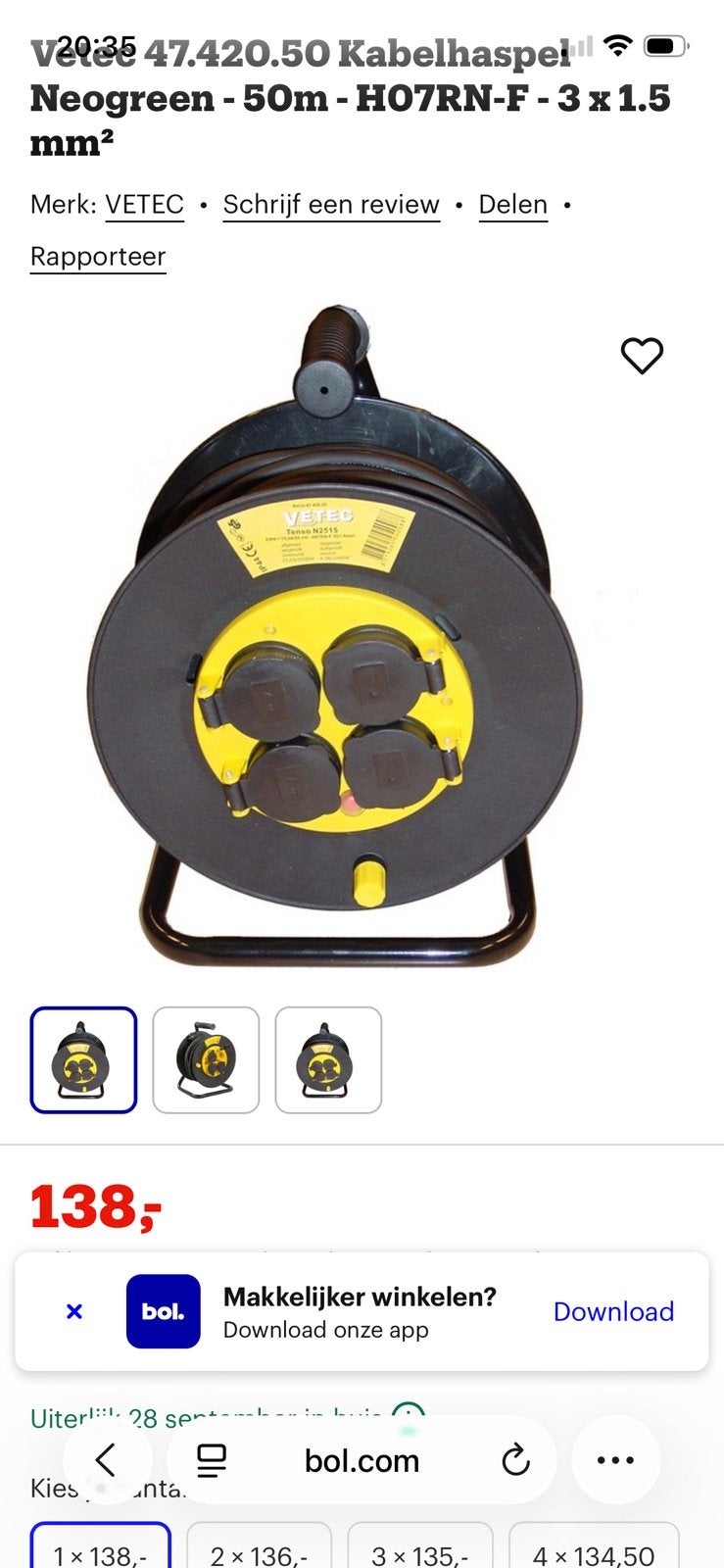 Vetec Tenso N5015 Kabelhaspel 230V - 13A 50mtr, Ophalen of Verzenden, Gebruikt, Overige merken, Kabelhaspel