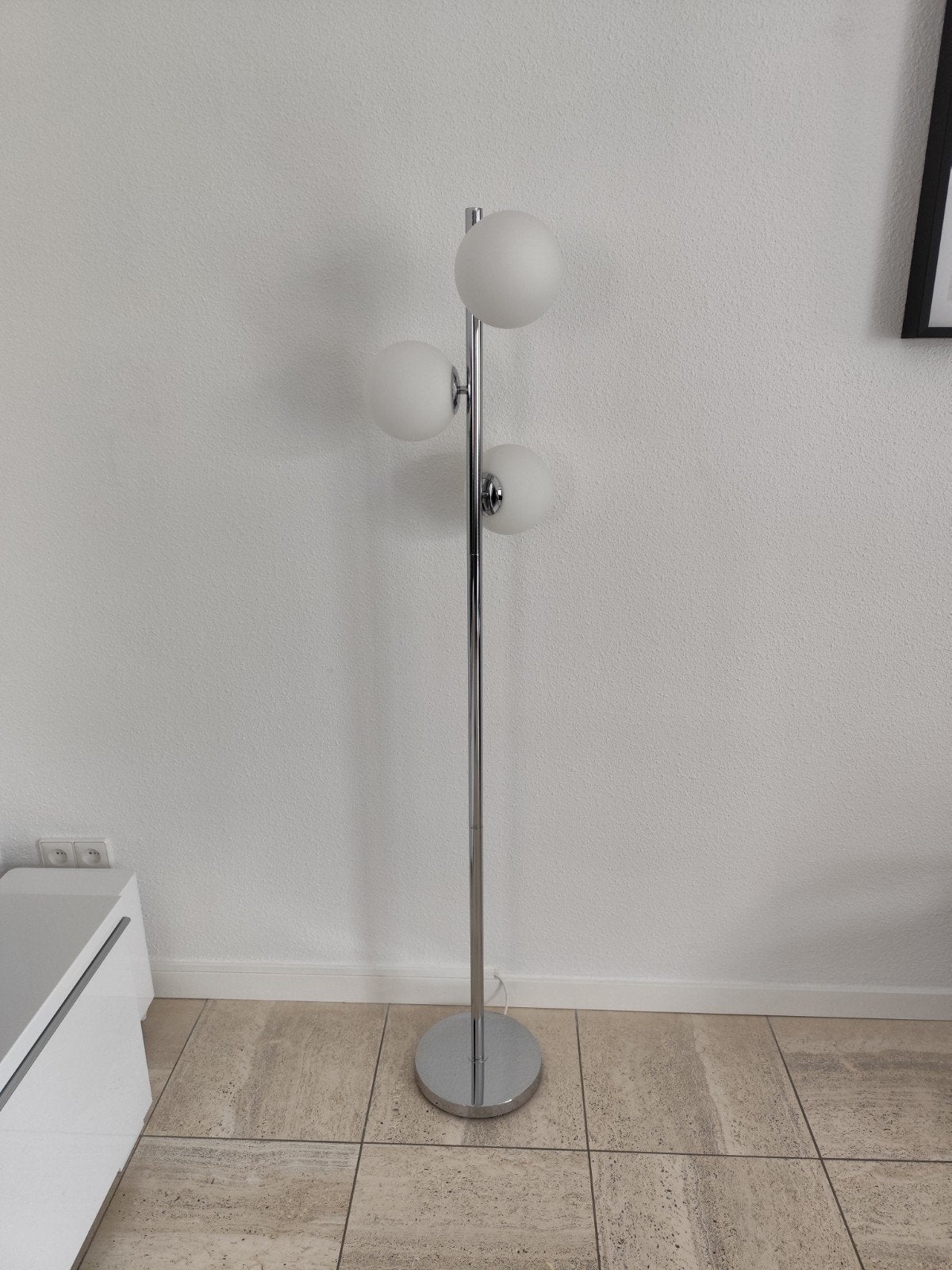 Chrome staande lamp met melkglas, Ophalen, E14 (klein), Zo goed als nieuw, Metaal