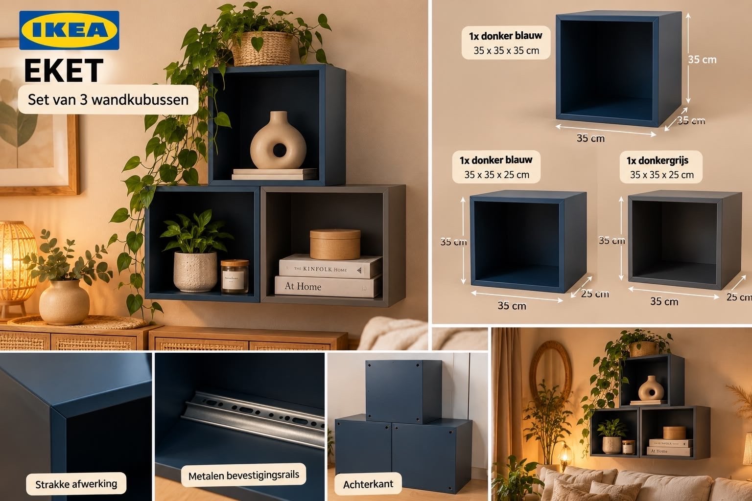 IKEA EKET Wandkubussen - Set van 3 zie omschrijving, Huis en Inrichting, Ophalen, Zo goed als nieuw