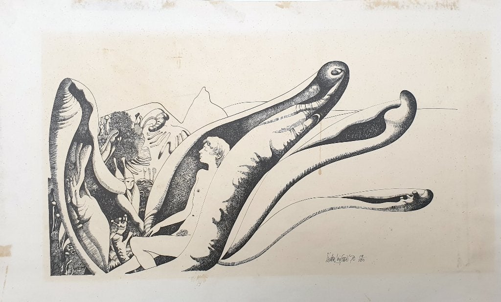 Oud vergeeld prentje uit 1970 , Antiek en Kunst, Ophalen