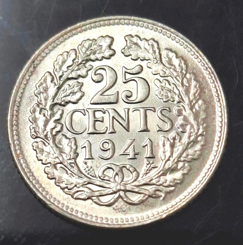 Nederland 1 x 25 Cent Zilver Wilhelmina 1941, Zilver, 25 cent, Ophalen of Verzenden, Koningin Wilhelmina