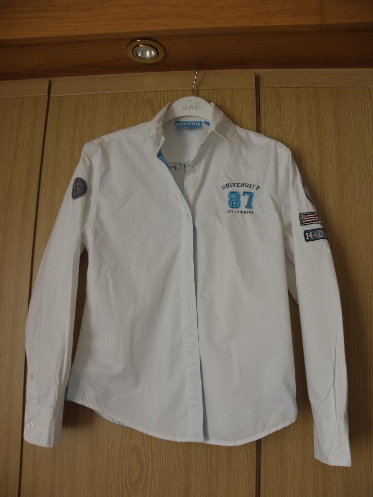 Wit blauw katoenen college print blouse HOOKIPA mt L prima, Maat 38/40 (M), Hookipa, Wit, Ophalen of Verzenden