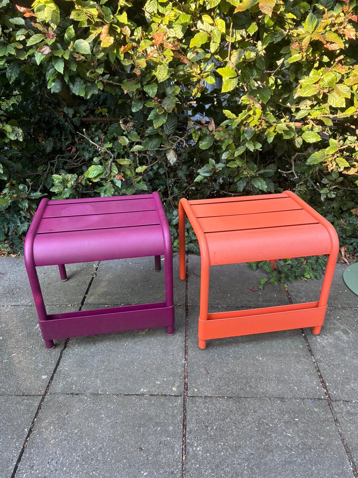 Fermob Luxembourg 2 voetenbankjes, Tuin en Terras, Tuinstoelen, Ophalen, Gebruikt, Aluminium