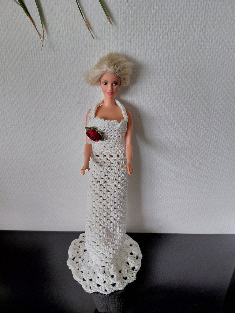 Barbie, vintage witte avondjapon, nieuw gehaakte, j. 60, Verzenden, Nieuw, Kleertjes