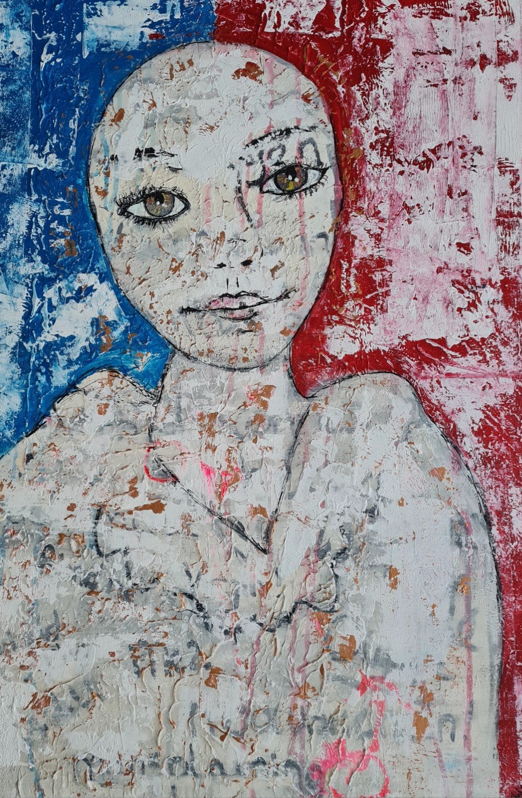 Abstract Portret: Blauw, Wit en Rood, Ophalen of Verzenden
