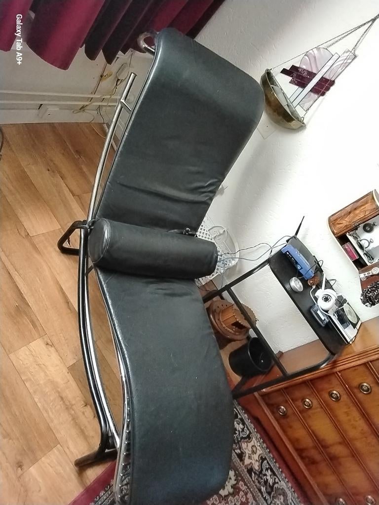 Zwarte relaxfauteuil / chaise longue, Gebruikt, Zwart, Ophalen of Verzenden, Leer