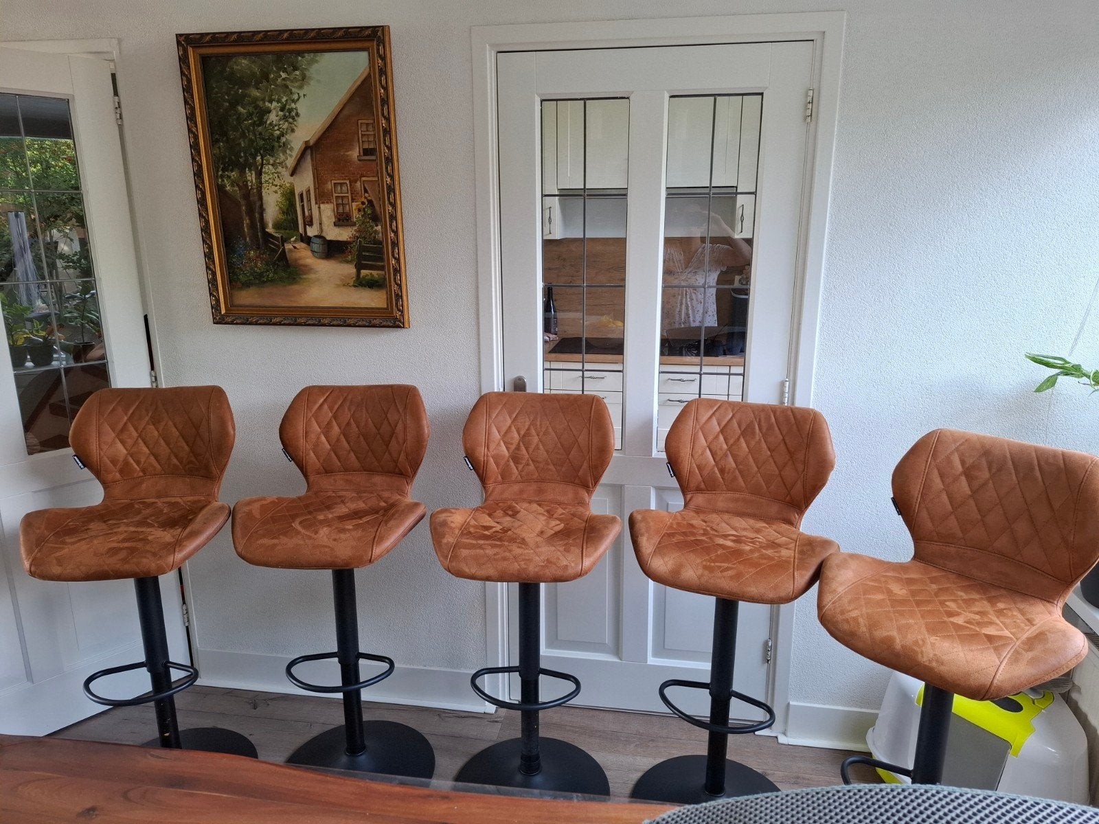 Set van 5 bruine barkrukken, in hoogte verstelbaar, Ophalen, In hoogte verstelbaar, 90 cm of meer, Metaal