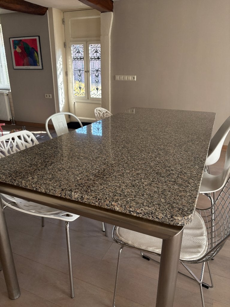 Marmeren tafel met rvs onderstel, Ophalen, Overige materialen, Gebruikt, 50 tot 100 cm