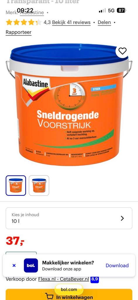 Voorstrijk  Alabastine 10 l, Ophalen, Zo goed als nieuw, Wit