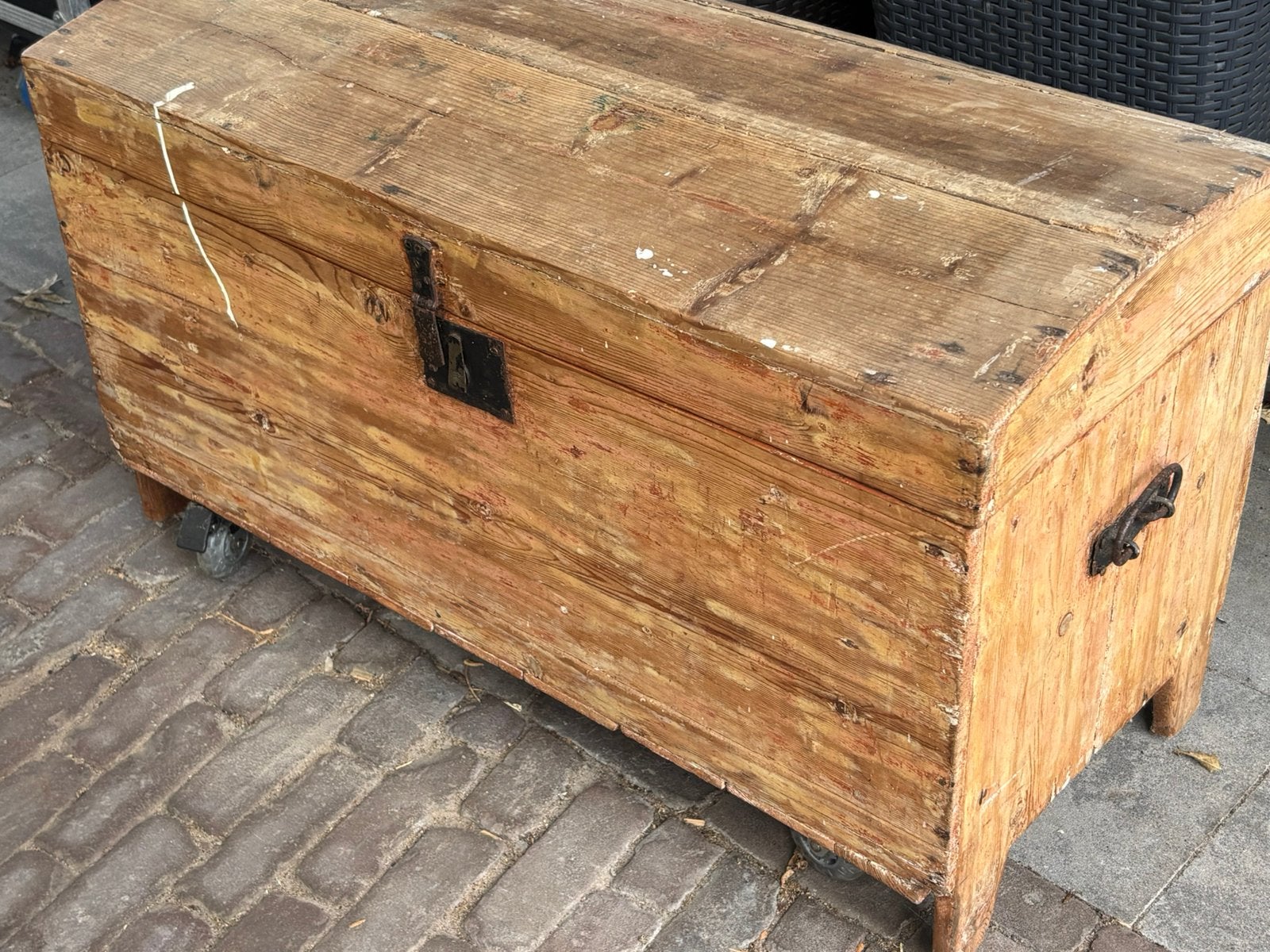 Antiek vintage dekenkist grenen oud kist bol deksel, Huis en Inrichting, Woonaccessoires | Kisten, Ophalen, Zo goed als nieuw