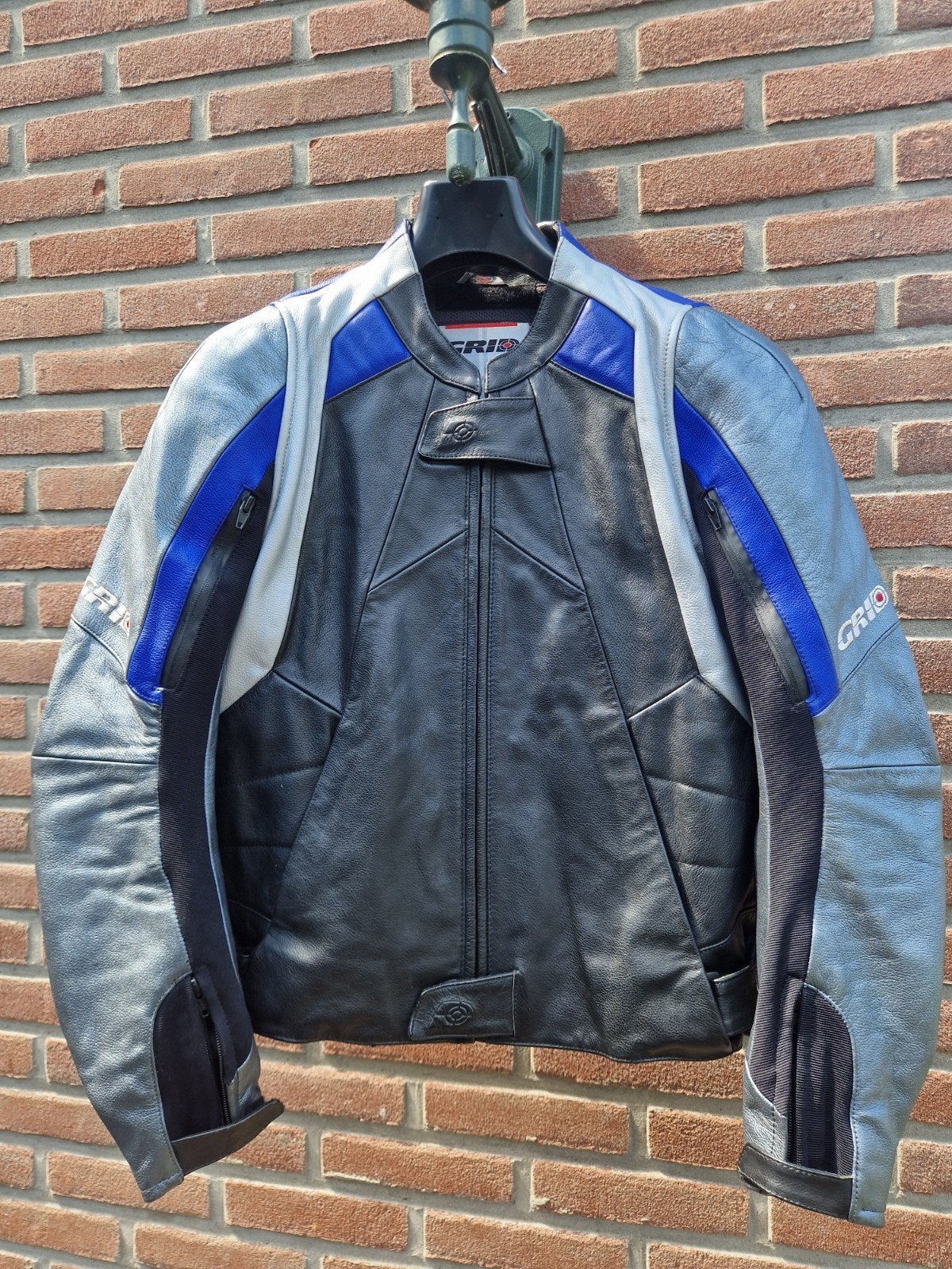 GRID Leren Motorjas - Zwart/Grijs/Blauw. Maat 54, Motoren, Kleding | Motorkleding, Heren, Jas | leer, Ophalen of Verzenden, GRID