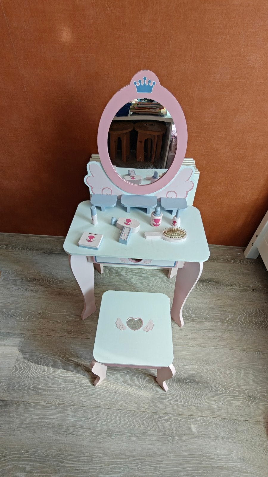 Kinder kaptafel met spiegel en accessoires, Ophalen, Minder dan 50 cm, Gebruikt, Prinses, Speelgoed