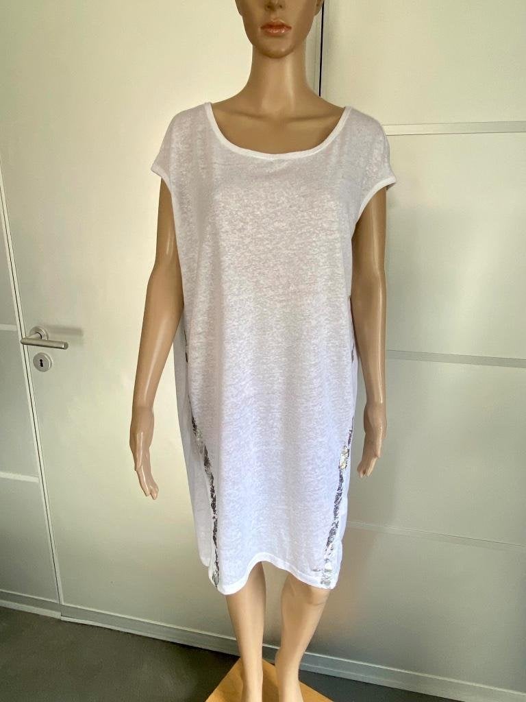 J364 2Morrow maat L=42/44 linnen jurk tuniek wit, Kleding | Dames, Wit, Maat 42/44 (L), Ophalen of Verzenden, Knielengte