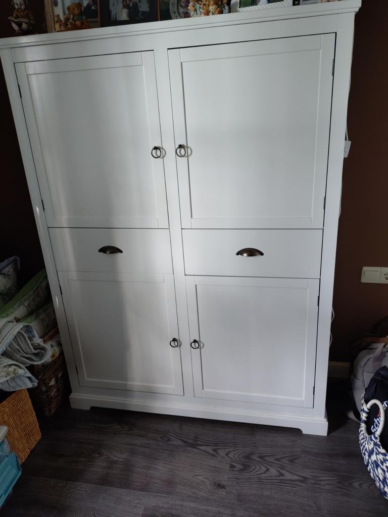 Witte kledingkast met lades en deuren, Gebruikt, Ophalen of Verzenden, 150 tot 200 cm, 25 tot 50 cm