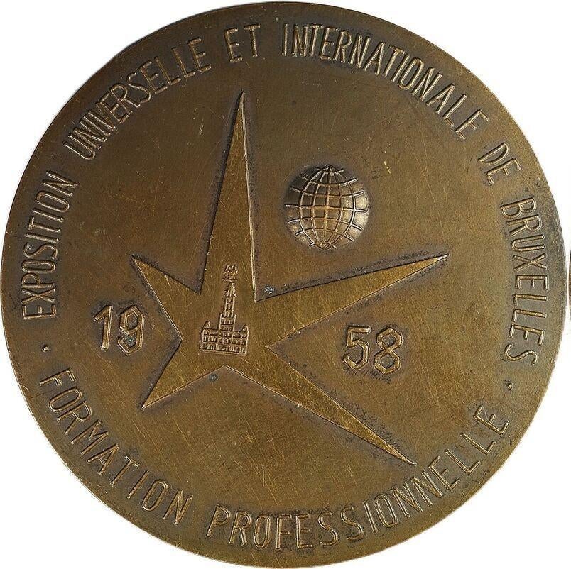 België penning 1958 Expo Brussel beroepsopleiding EF, Postzegels en Munten, Penningen en Medailles, Overige materialen, Buitenland