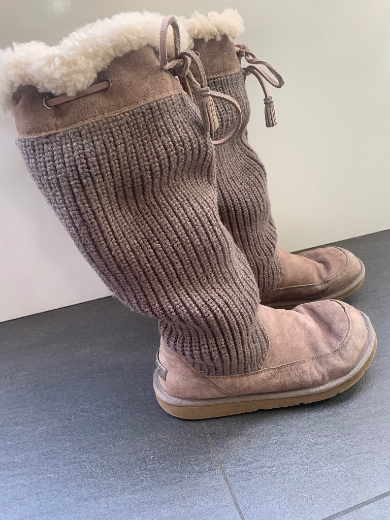 Uggs laarzen suède met gebreide boord maat 41, Hoge laarzen, UGG, Bruin, Ophalen of Verzenden