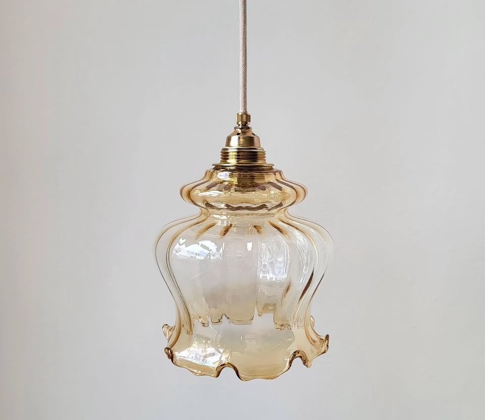 Amber Tulip: Vintage hanglamp, Ophalen of Verzenden, Zo goed als nieuw, Glas, E27 (groot)
