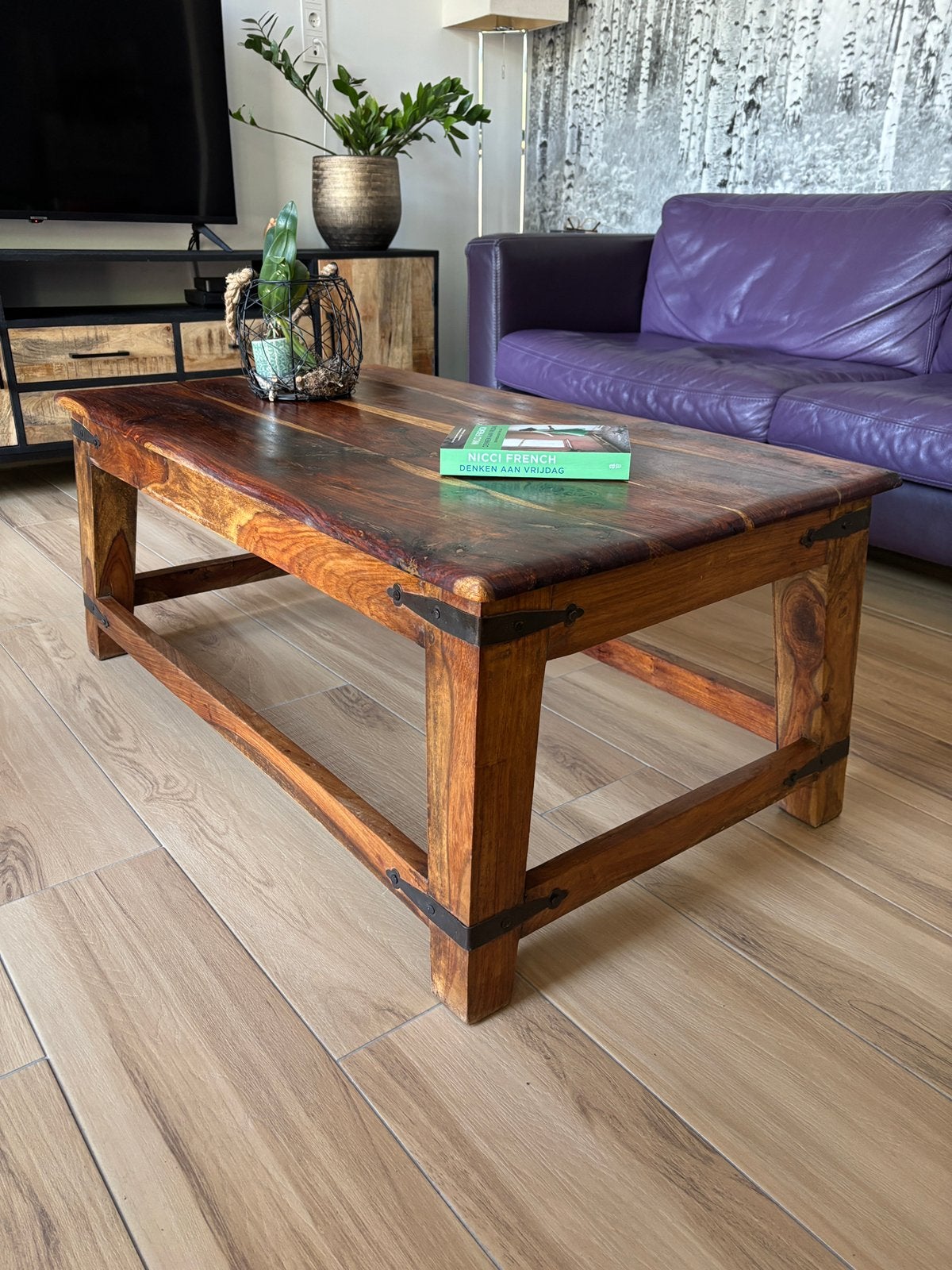 Salontafel massief hout, Ophalen, Gebruikt, 100 tot 150 cm, 50 tot 100 cm