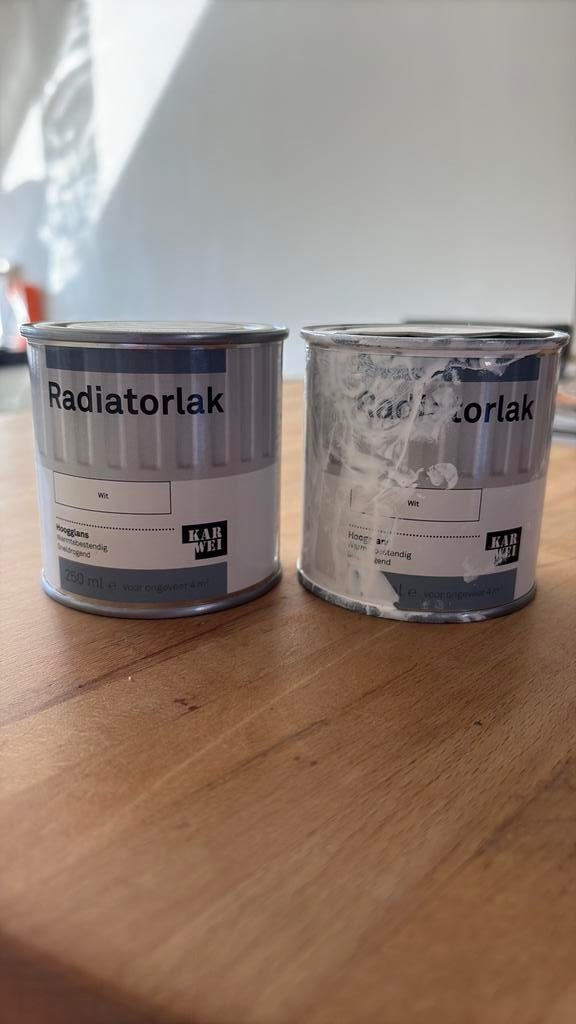 Radiator lak hoogglans wit 250 ml, Doe-het-zelf en Verbouw, Verf, Beits en Lak, Ophalen, Zo goed als nieuw, Wit