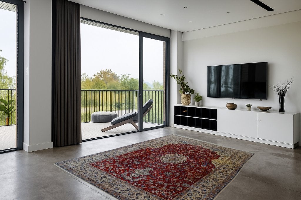 Perzisch tapijt - Nain met Zijde- 335 x 226 cm -Handgeknoopt, Gebruikt, -, Verzenden, Crème