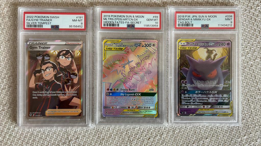 PSA Gegrade Pokémon Kaarten: Gym Trainer, Moltres & Gengar, Ophalen of Verzenden, Zo goed als nieuw, Meerdere kaarten, Foil