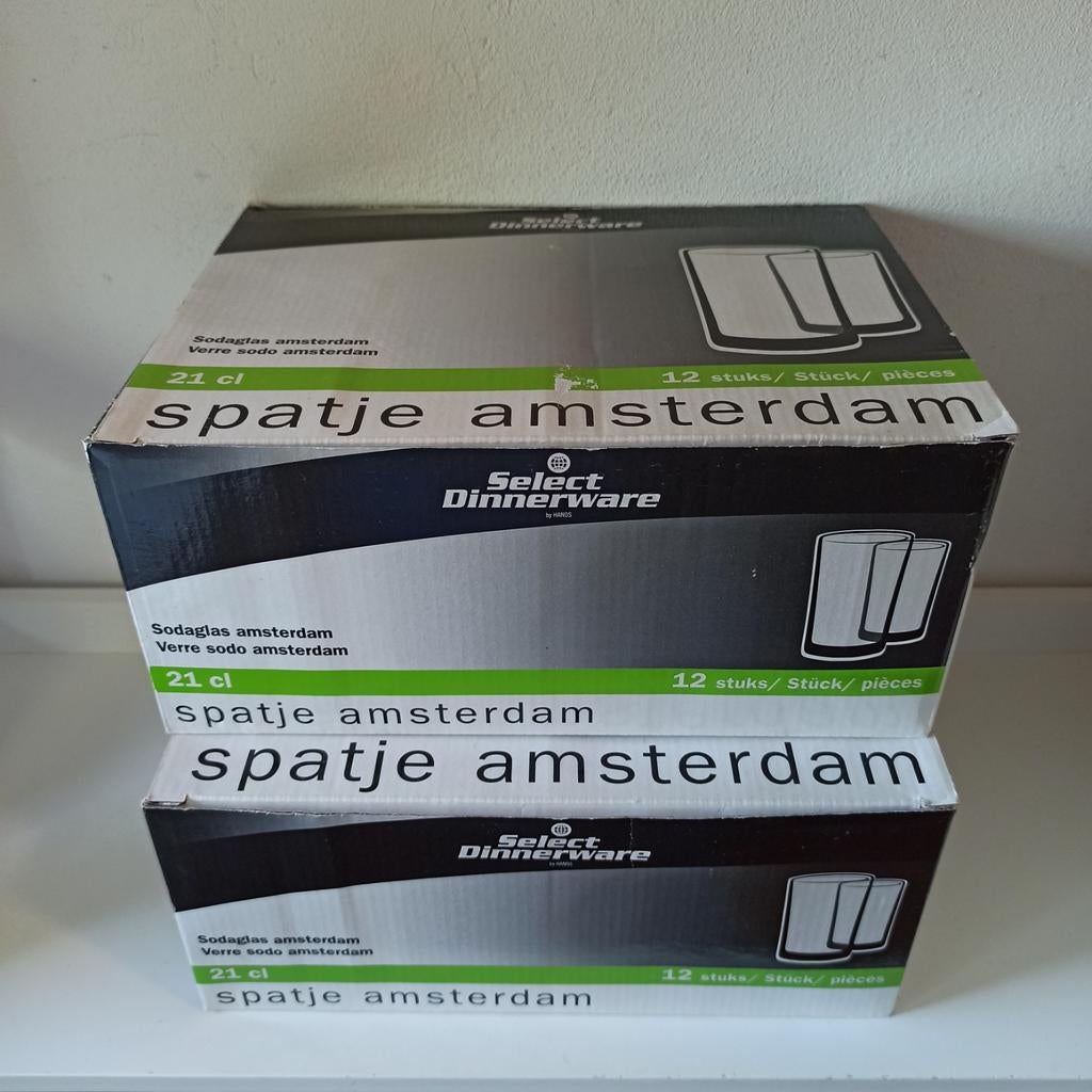 24x Spatje Amsterdam Sodaglazen 21 cl, Nieuw, Ophalen, Glas of Glazen, Nieuw, Glas