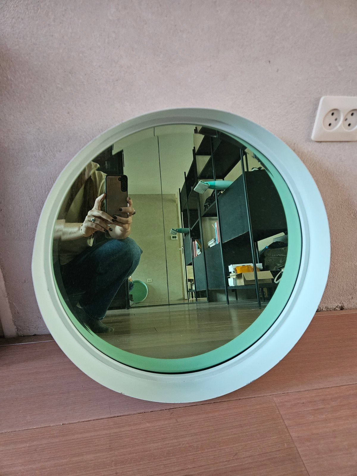 Coco Maison Mintgroene Spiegel met Gekleurd Glas, Ophalen, Rond, Zo goed als nieuw, Minder dan 100 cm