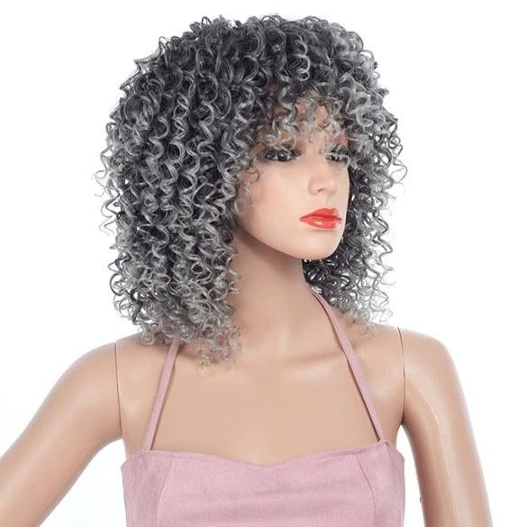 Pruik afro kroes grijsmix schouderlang haar spiraalkrullen, Verzenden, Nieuw, Pruik of Haarverlenging